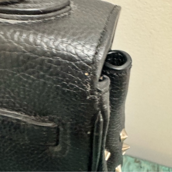 Melrose Glam Birken Style Black Leather Handbag Silver Stud Embellishments - Picture 14 of 16